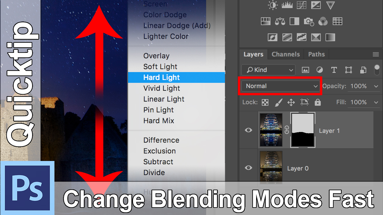 change blending modes fast in photoshop