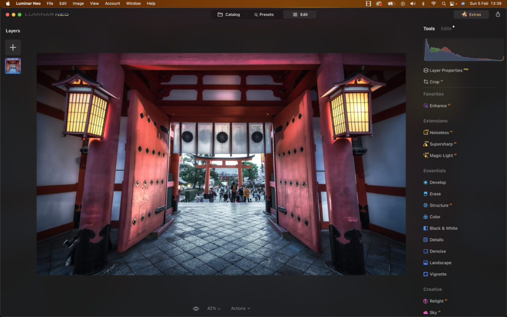 Luminar Neo Editing Screen