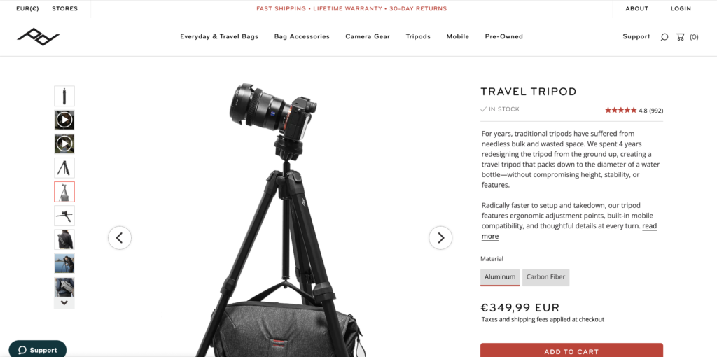 peak design tripod website